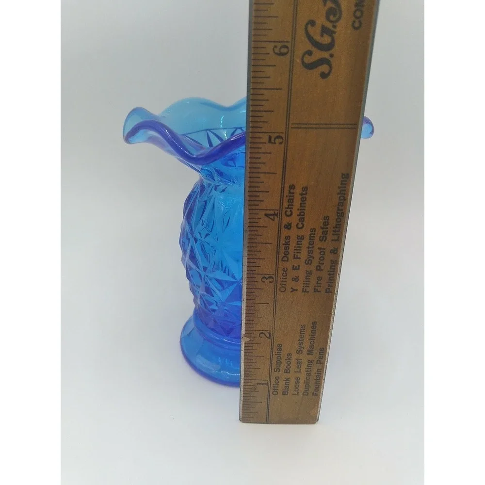 Vintage Blue Glass Fluted Vase